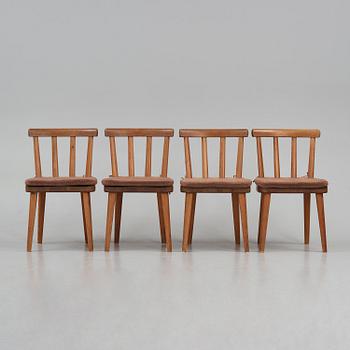 Axel Einar Hjorth, a set of four stained pine "Utö" chairs, Nordiska Kompaniet, Sweden, 1930s.