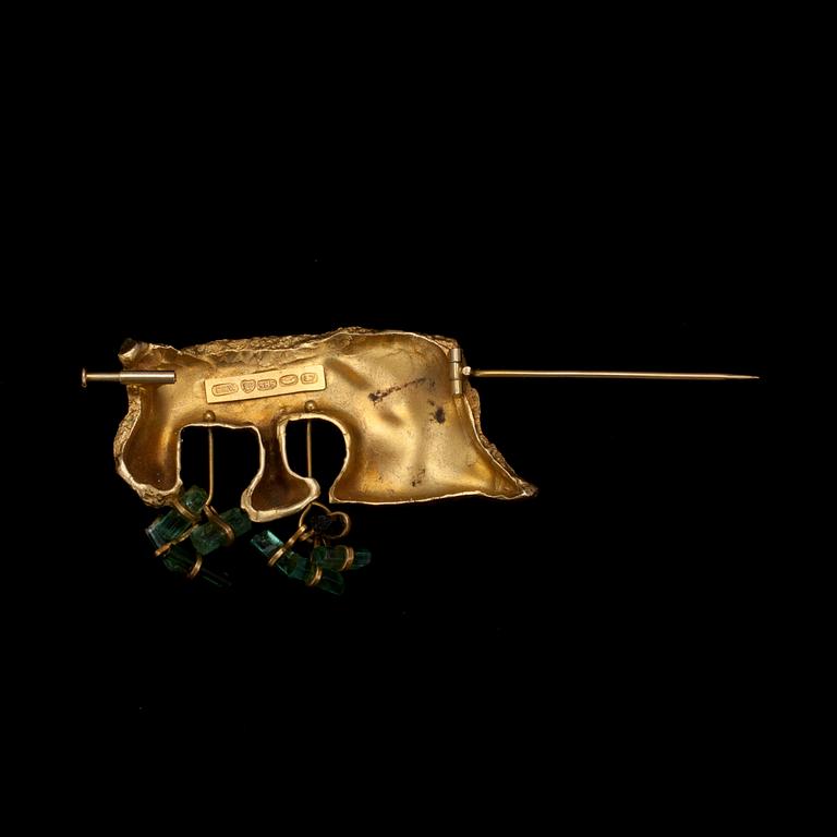 Björn Weckström, A BROOCH, gold 14K with tourmalines, "Elephant". BRW, Helsinki 1964. Weight 13,2 g.