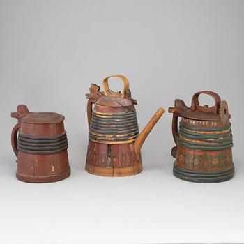 Three painted wooden jars from the 19-20th century.