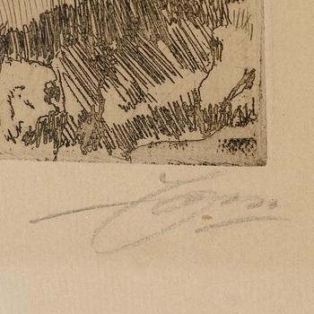 Anders Zorn, etsning, 1916, signerad med blyerts.