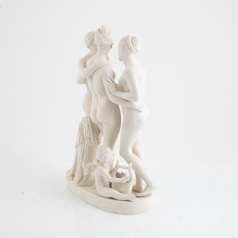 Bertel Thorvaldsen, after. A buscuit porcelain figurine, 'Gracerna och Amor' Gustafsberg 1895.