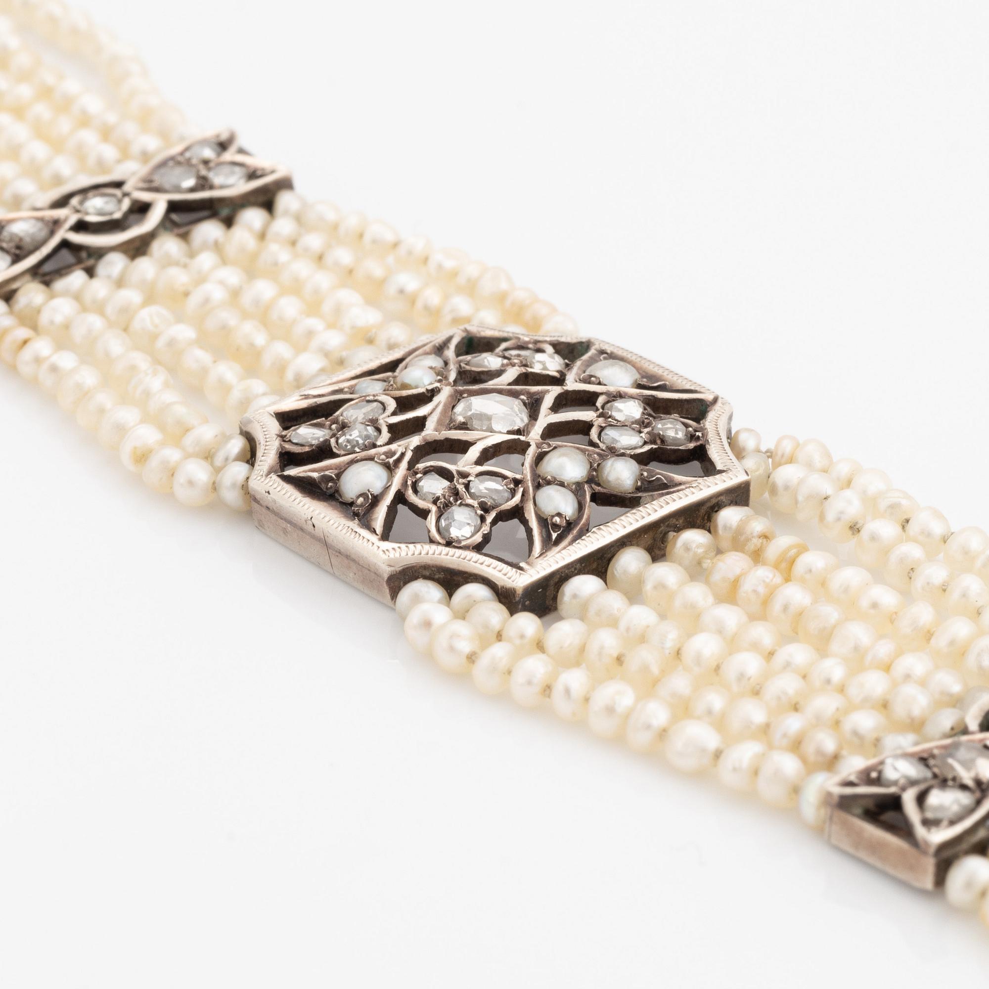Seed pearl and rose cut diamond bracelet.