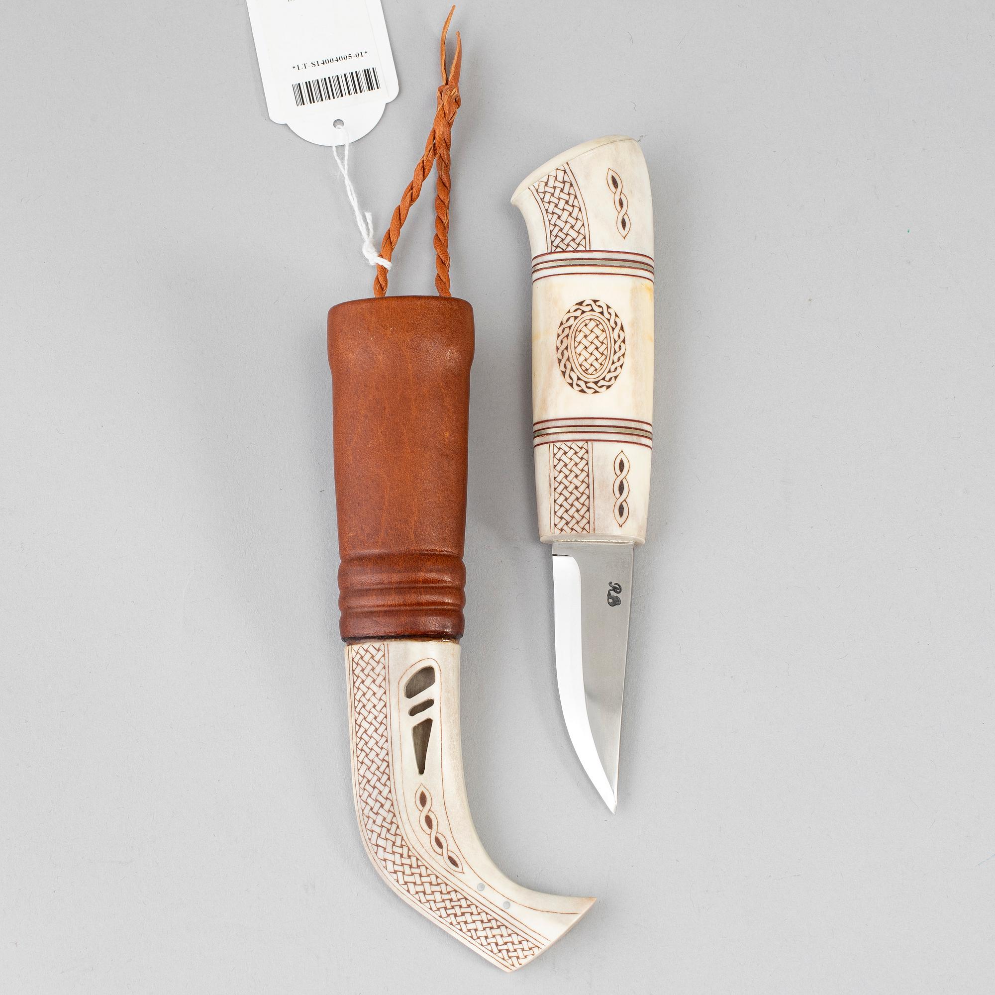 STEFAN GROTH, a Sami reindeer horn knife, signed SG and dated 2000.