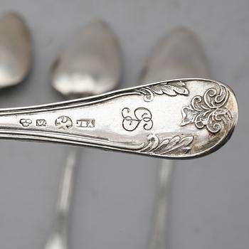 DESSERTSKEDAR, 6 st, silver, Johan Erik Åhlén, Sala 1851. Vikt ca 213 gram.