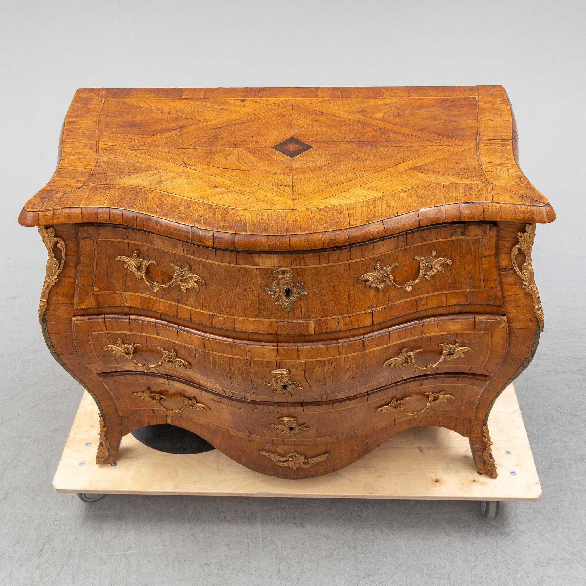 A Swedish Rococo chest of drawers, second half of the 18th century.