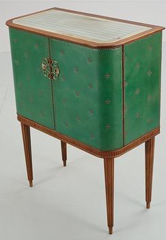 An Swedish bar cabinet with green leather and brass nails, unknown designer probably not Boet, 1940's.