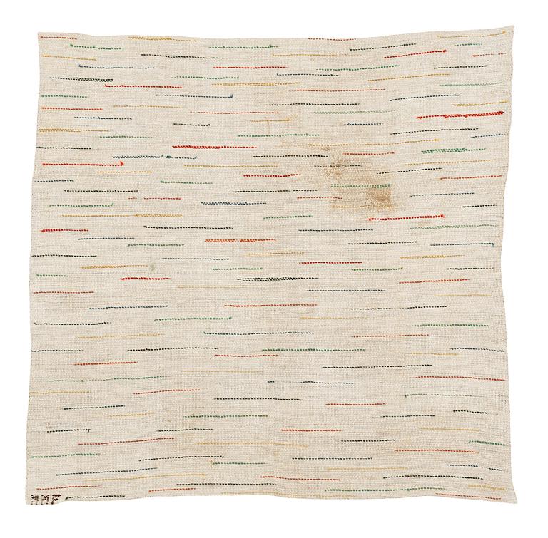 TEXTILE. Flat weave. 84 x 84 cm. Signed MMF.