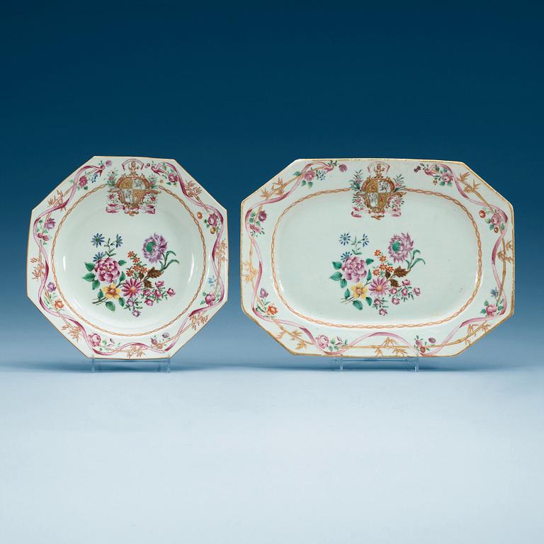 FAT och TALLRIKAR, fem stycken, vapenporslin. Qing dynastin, Qianlong (1736-95).