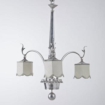 A Gösta Thorell & S. Persson silver ceiling lamp, executed by Ragnar Persson, Sweden 1923.