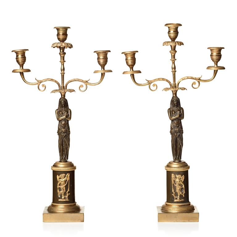 A pair of late Gustavian circa 1800 three-light candelabra.