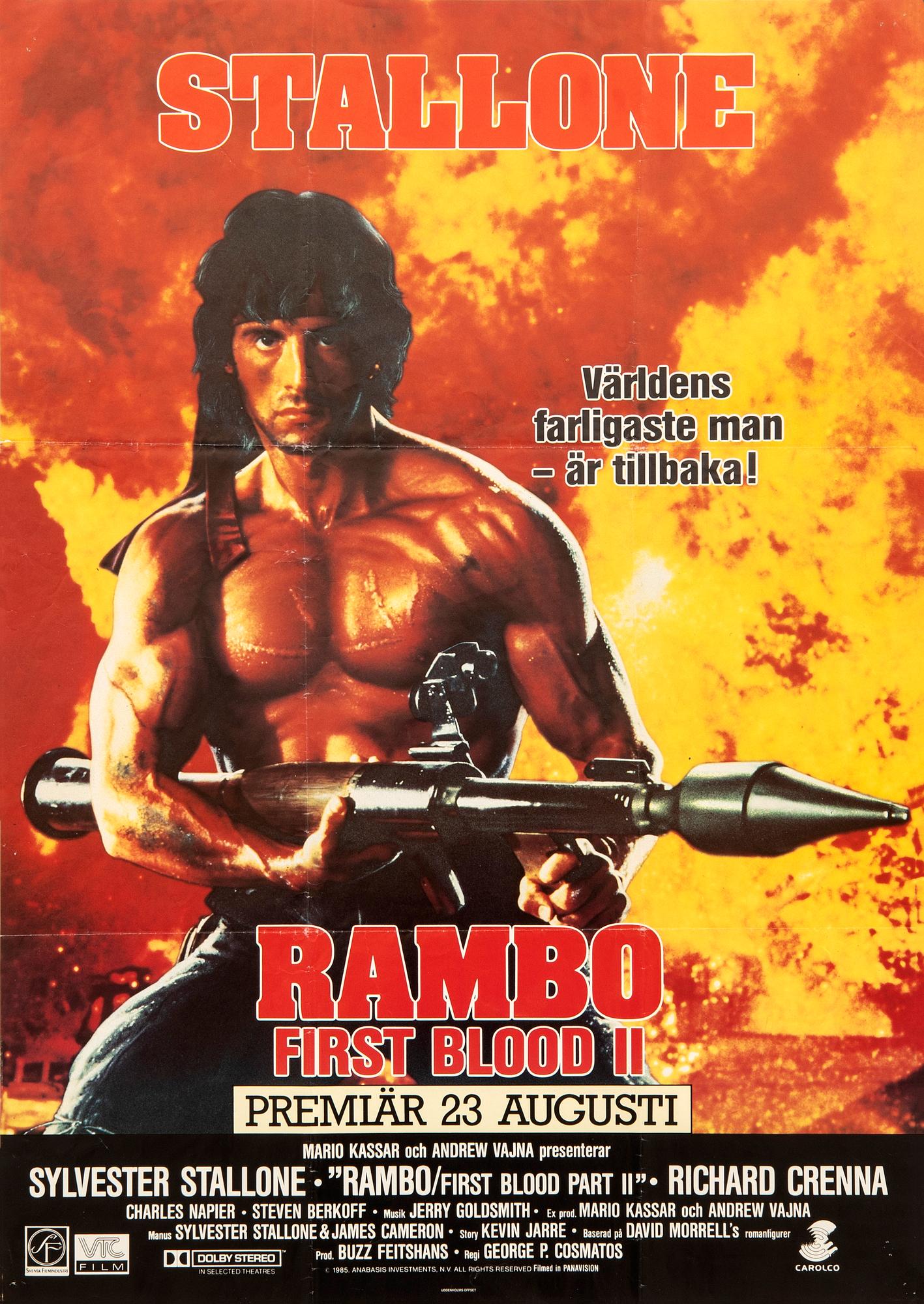 Flmaffisch Syvlester Stallone "Rambo First Blood II" 1985.