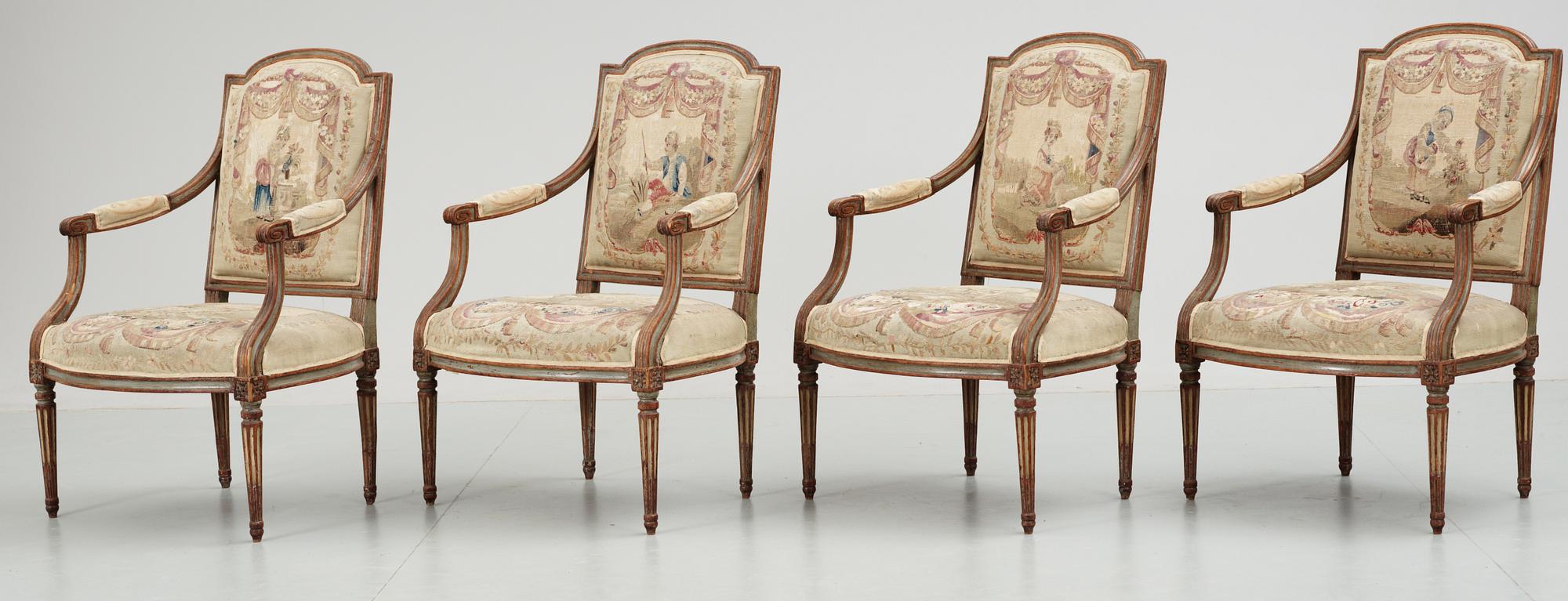 A set of four Louis XVI late 18th century  armchairs.