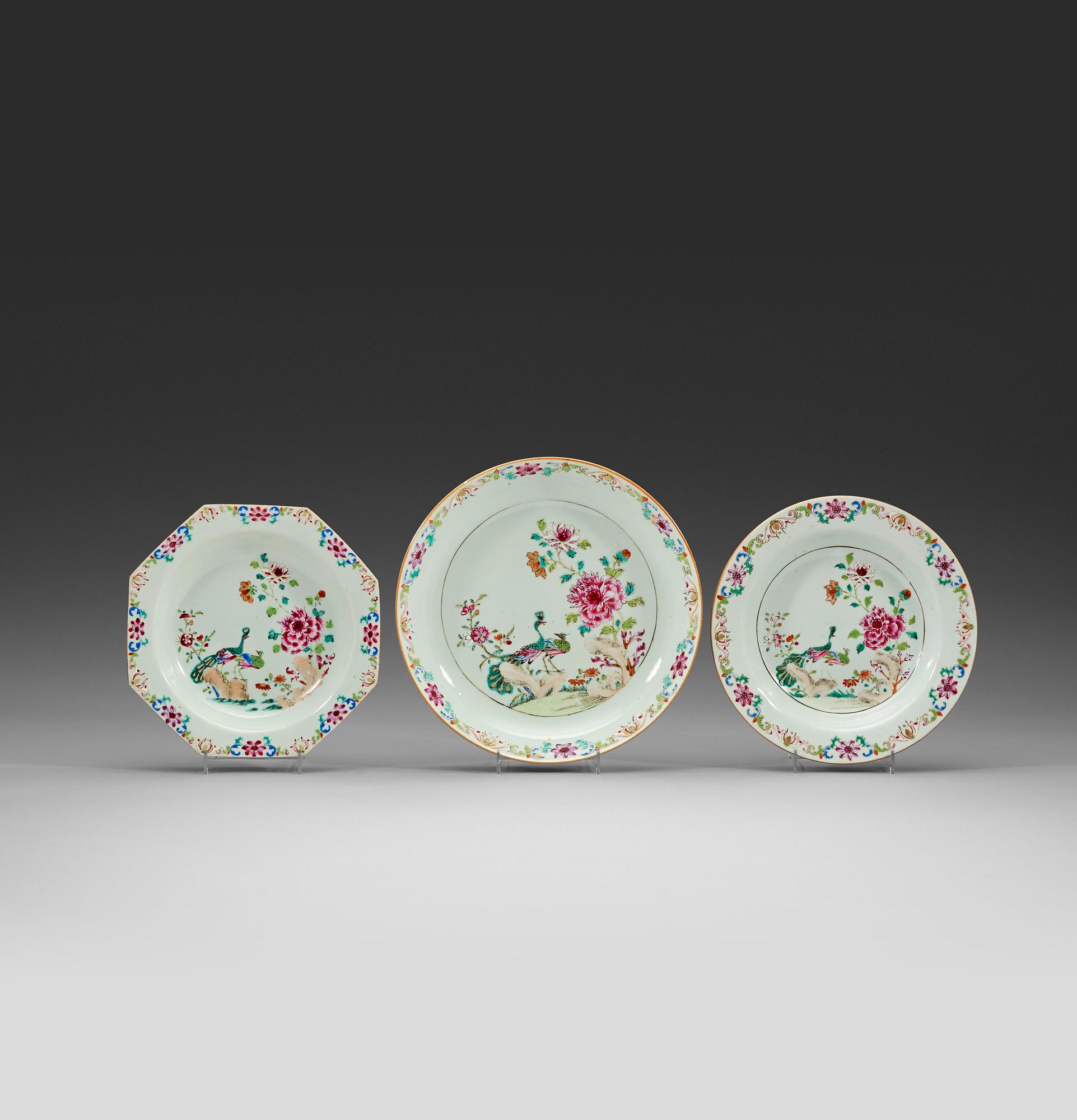 TALLRIKAR, sex stycken, samt FAT, kompaniporslin. Qingdynastin, Qianlong (1736-1795).