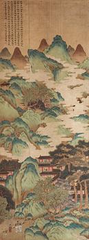 322. A hanging scroll in a stylized style of Ma Yuan (c. 1160-1225), Qing Dynasty, 18/19th Century.