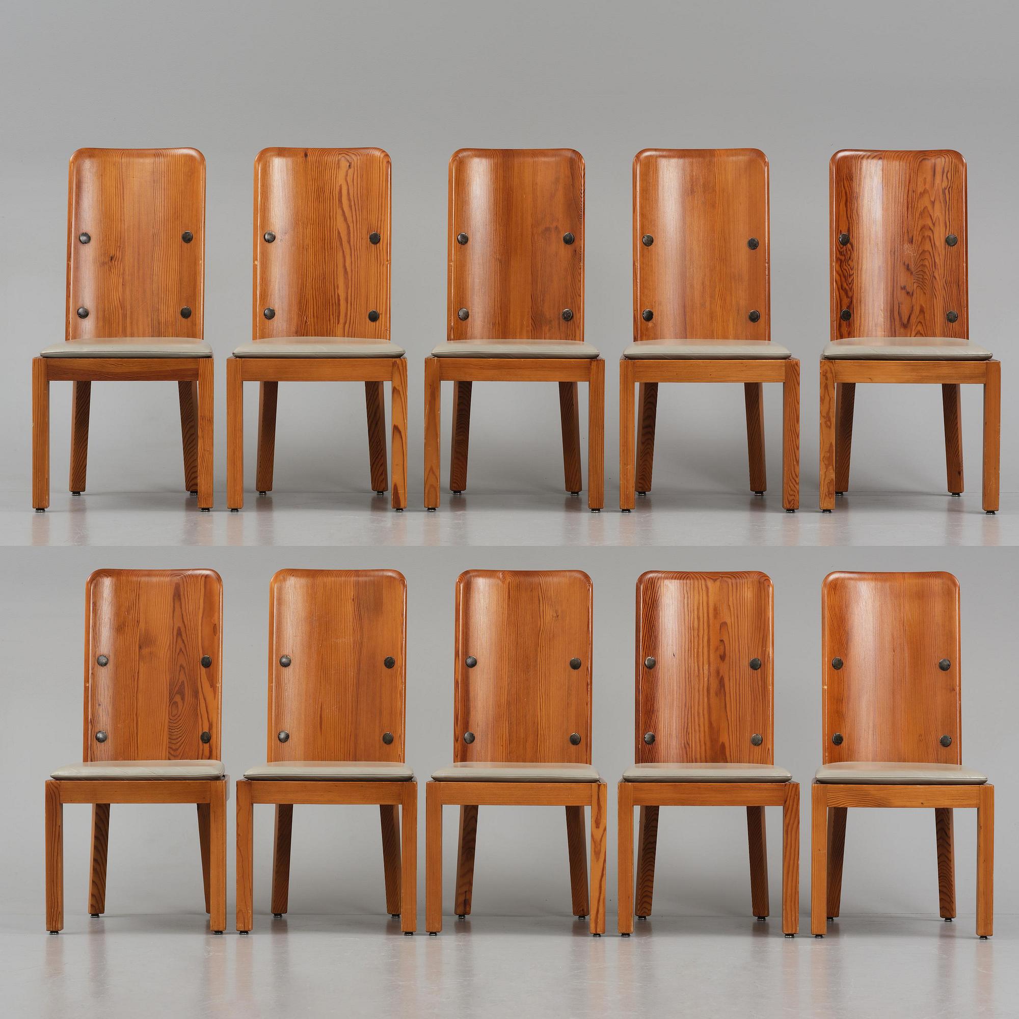 Axel Einar Hjorth, a set of ten stained pine "Lovö" chairs, Nordiska Kompaniet, Sweden, 1930s.