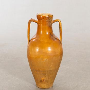 Olive oil jar "Orcio Puglia", Apulia Italy 19th century glazed terracotta.