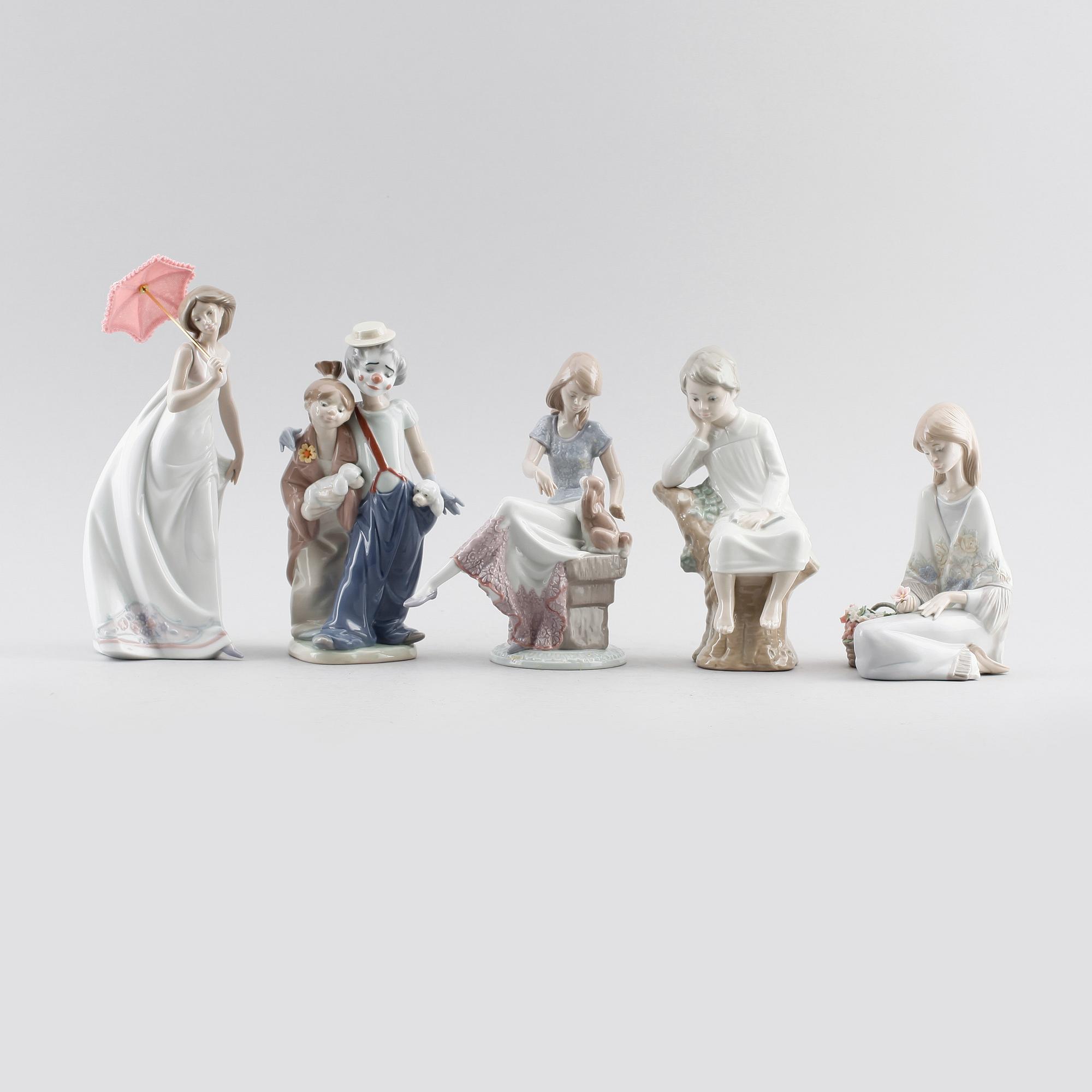 FIGURER, 5 st, porslin, Lladro, Spanien.