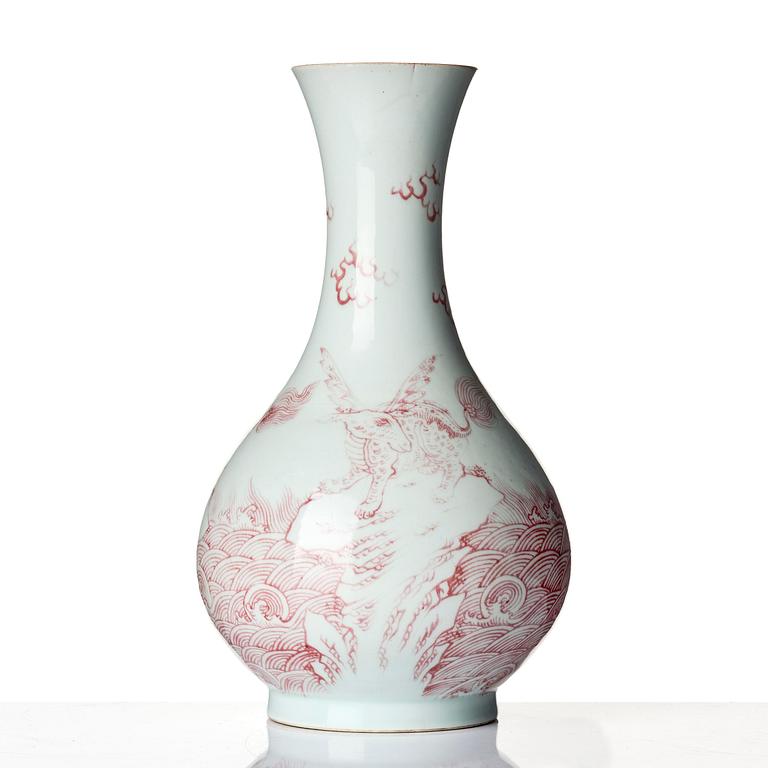 An underglaze red 'mythical creature', vase, presumably Republic.