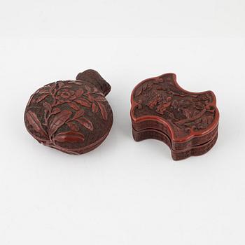 Two Chinese/Japanese red lacquer boxes with covers, first half of the 20th century.