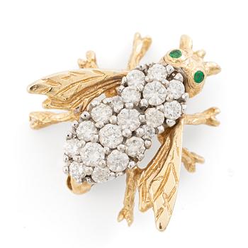Brosch, i form av bi, 14K guld med briljantslipade diamanter.
