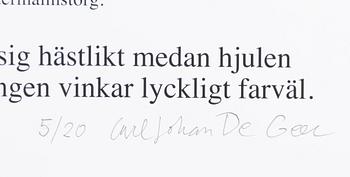 Carl Johan De Geer, "Kungen vinkar från sin Porsche i brons".