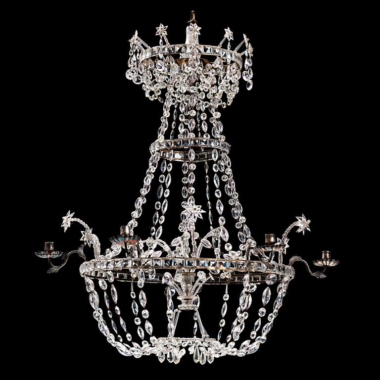 A Louis XVI-style six-light candelier, Bohemia, late 18th century.