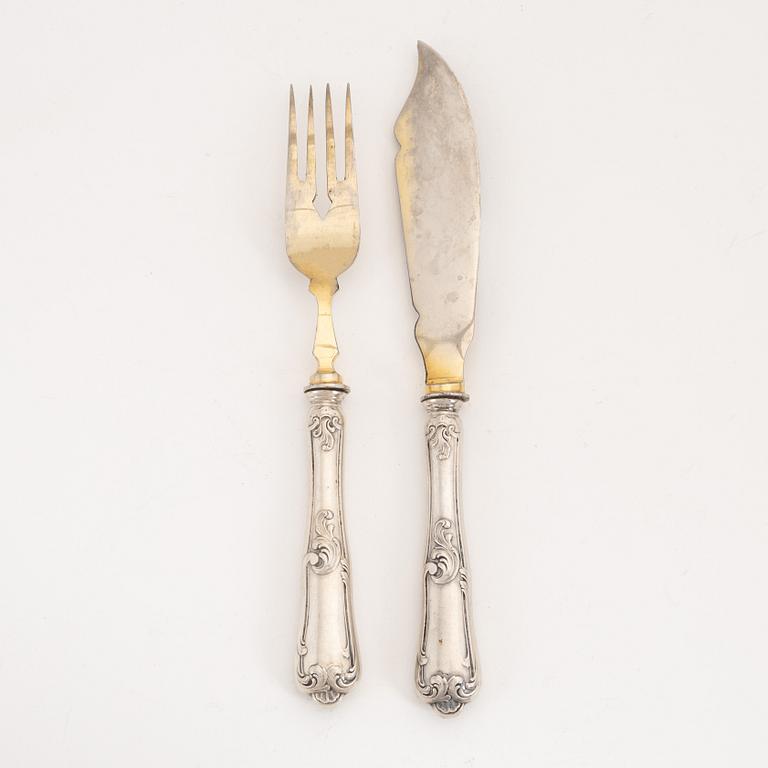 8+8 German silver fish cutlery, early 20th century.