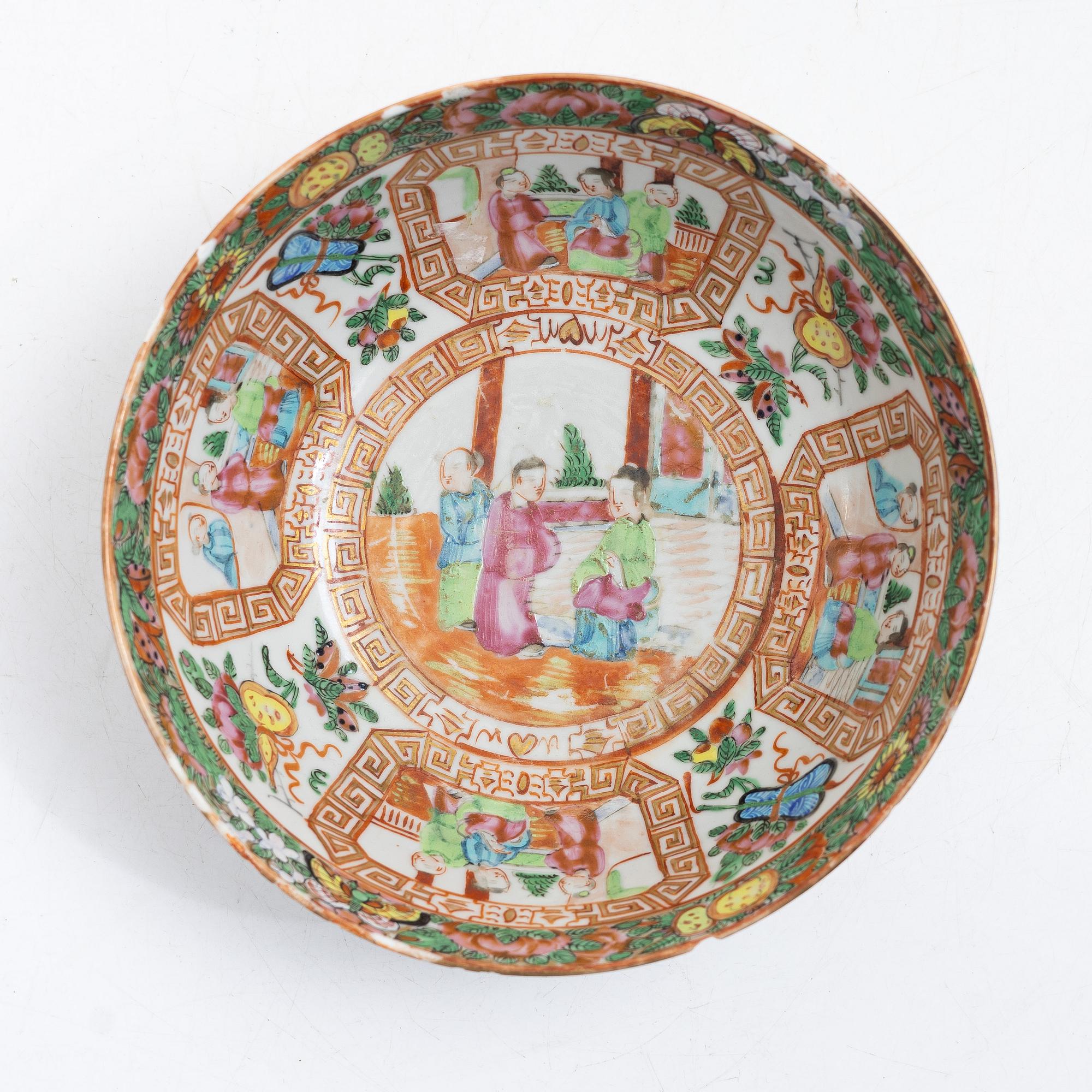 Fat och skål, porslin, Kanton, Kina, Qingdynastin, 1800-tal.
