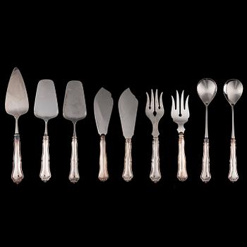 SERVERINGSBESTICK, 9 delar, silver, "Chippendale", bär diverse finska tillverkarstämplar, 1979-1999.