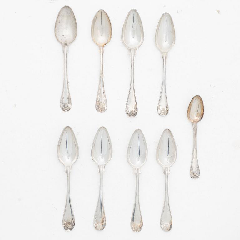 Nine Swedish silver spoons, 1843–1915.