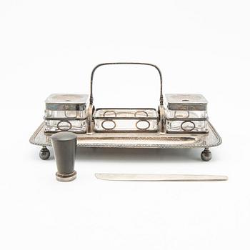 Writing set, silver, London, England, 1933, along with a letter opener, Hugo Strömdahl, Stockholm, 1953, and a seal.