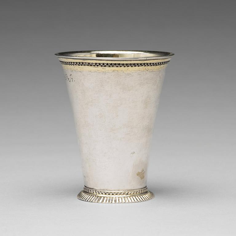 A Swedish 18th century parcel-gilt silver beaker, mark of Gottfried Dubois, Stockholm 1729.