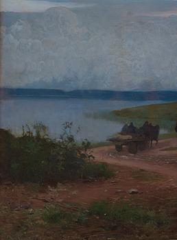 August Malmström, Skymningslandskap med hästekipage.