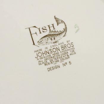 FISKSERVIS, 11 delar, flintgods, Johnson Bros, England, 1900-talets andra hälft.