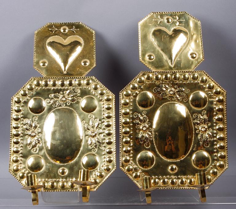 LJUSPLÅTAR, ett par, mässing, barockstil, 1900-tal.