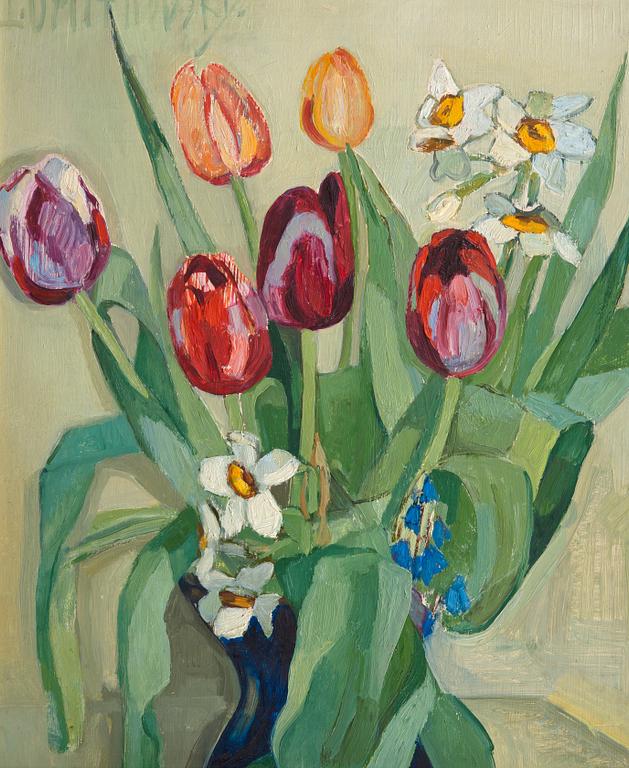 Lydia Dmitrievskij, STILLEBEN MED TULPANER OCH NARCISSER.