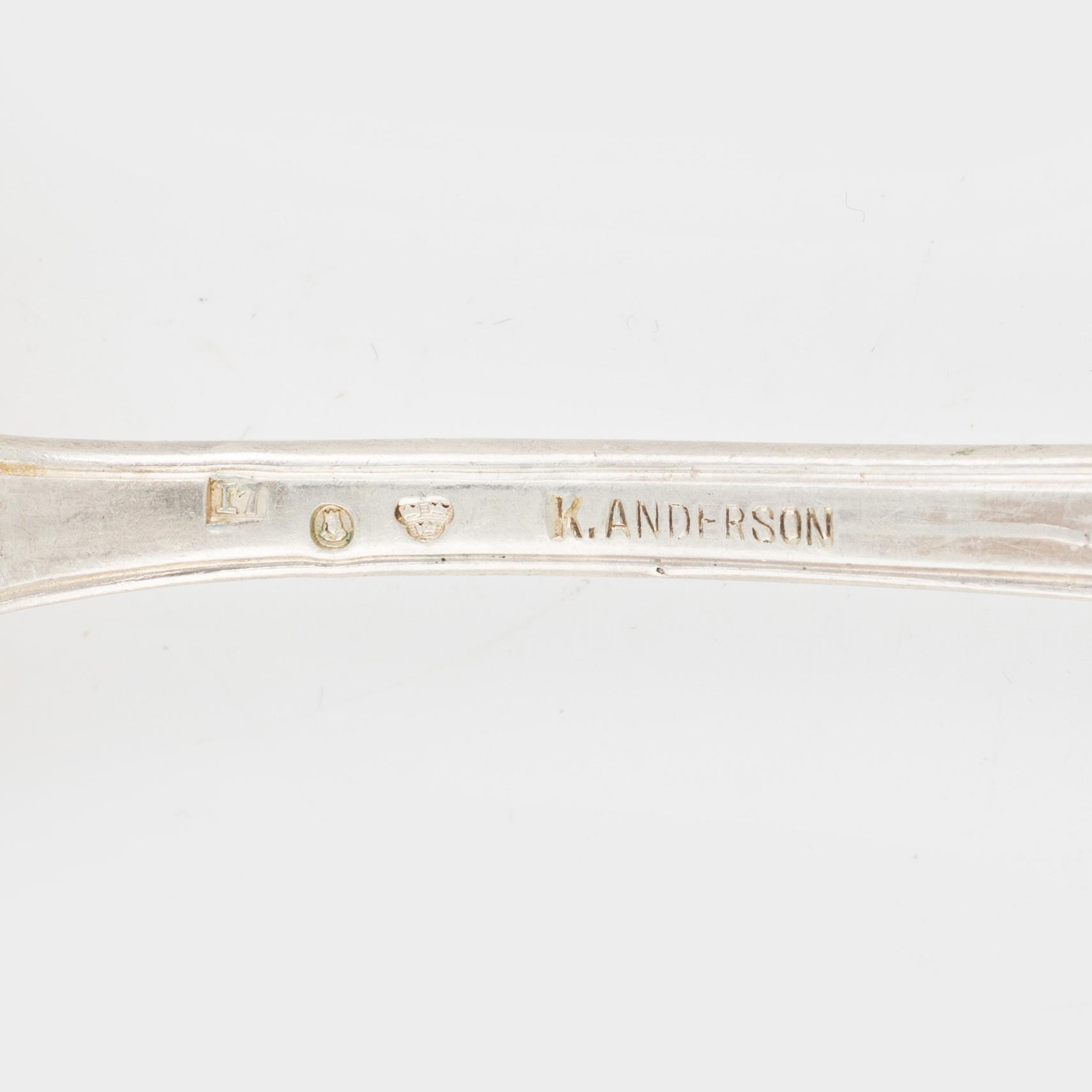 Skedar, 12 st, silver, jugend, övervägande K. Anderson, Stockholm, bl.a. 1909.