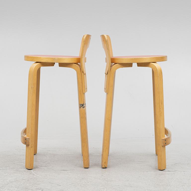 Alvar Aalto, bar stools, a pair, model K65, Artek, 2002.
