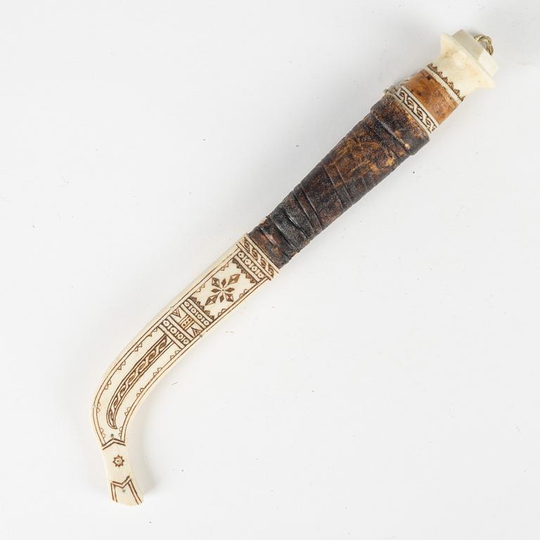 Anton Enarsson, a Sami reindeer horn knife, Arjeplog, signed AE.