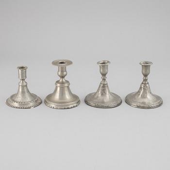 Four gustavian pewter candlestick, late 18th / early 19th century.