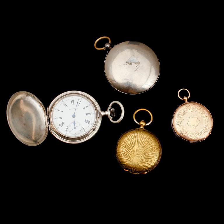 FICKUR, 4 st, silver, mässing, doublé, 1900-talets första hälft.