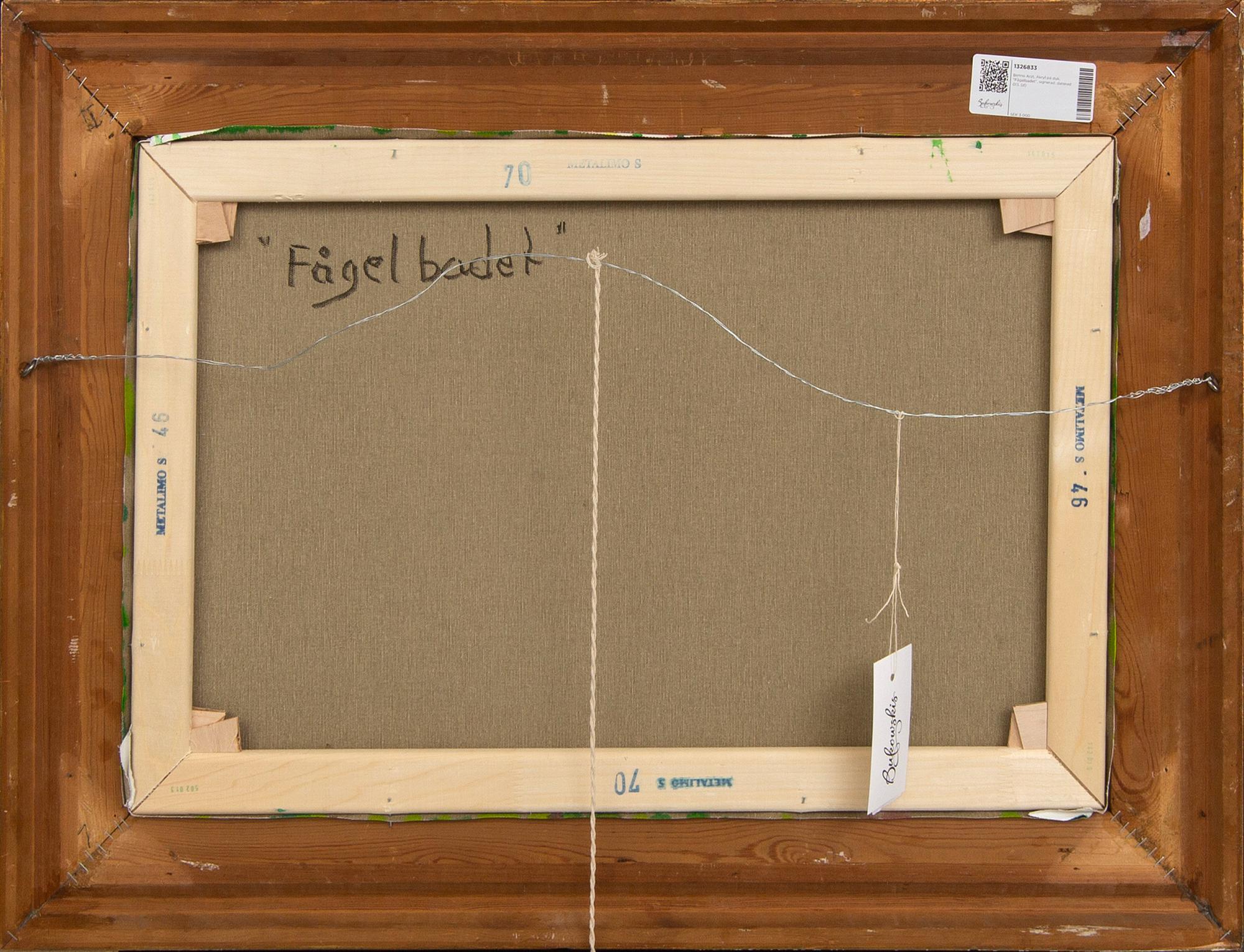 Benno Arzt, Acrylic on canvas, "Fågelbadet", signed, dated 013.