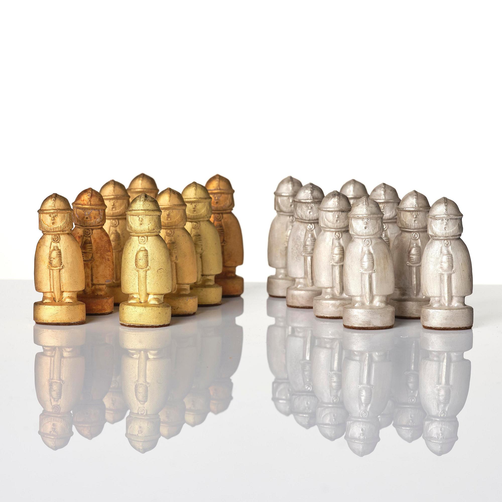 Stig Lindberg, a rare 32-piece stoneware chess set, Gustavsberg Studio 1970s.