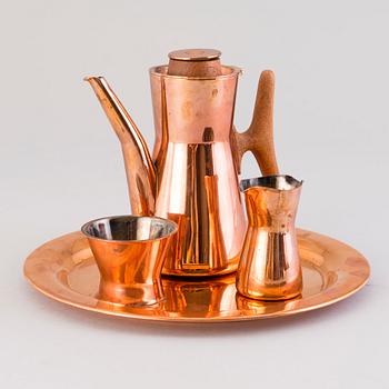 TAPIO WIRKKALA, KAFFESERVIS, 4 DELAR, koppar och teak, Kultakeskus, 1980-tal.