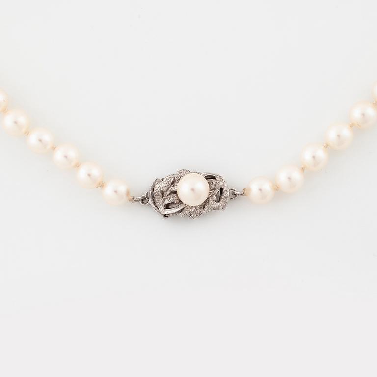 A cultured pearl necklace.