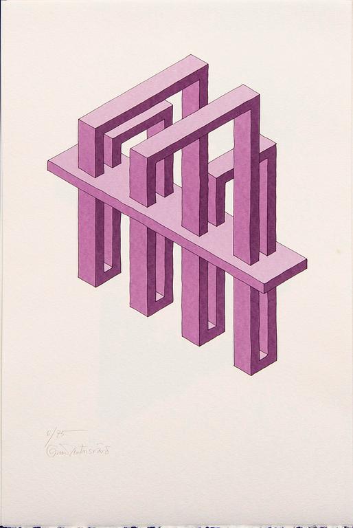 Oscar Reutersvärd, three color lithographs, signed 6/75, 36/75 & 5/90.
