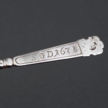 Sked, icke identifierad mästarstämpel, silver, Norge 1600-talets andra hälft.