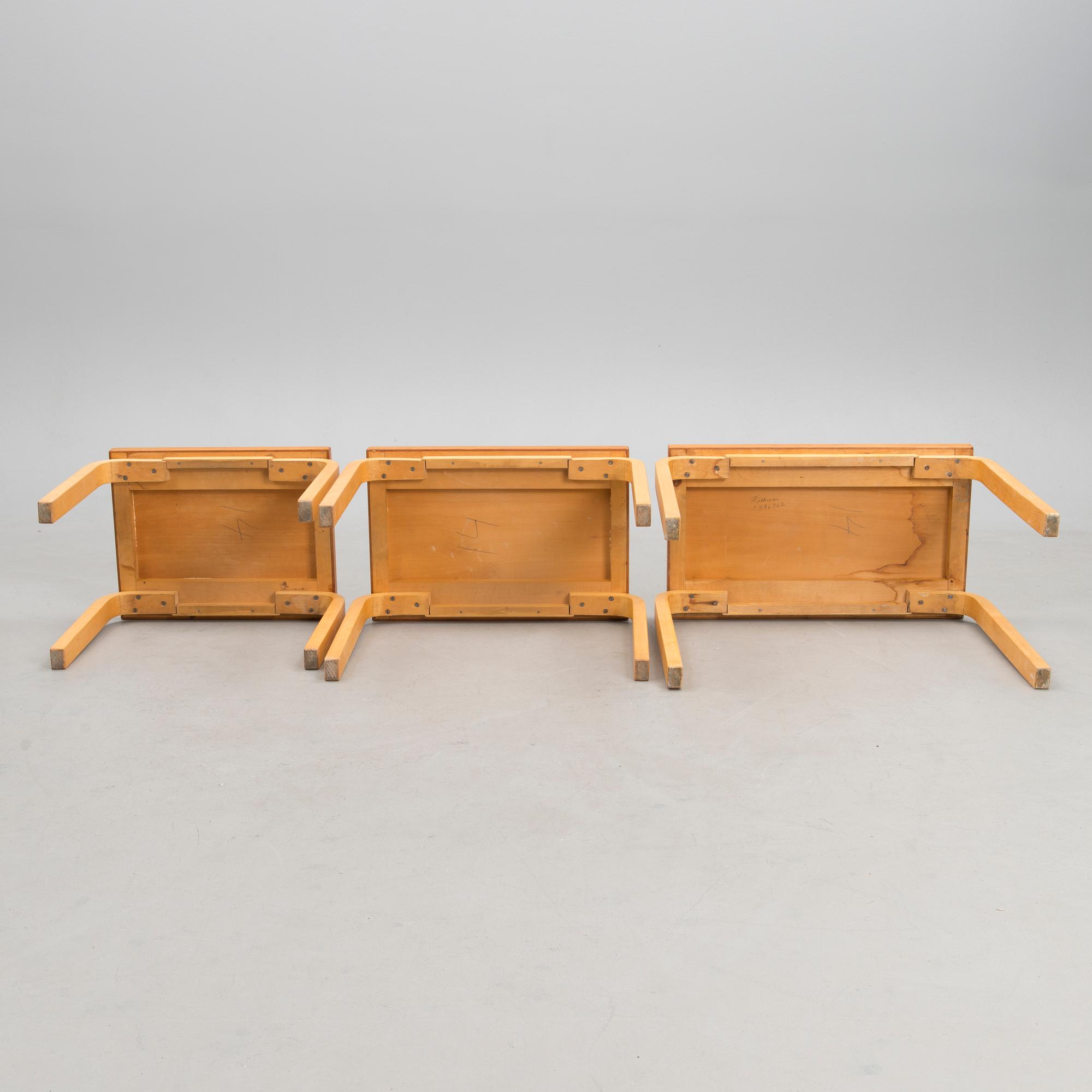 A mid 20th century 'E88' nesting table for Artek Finland.