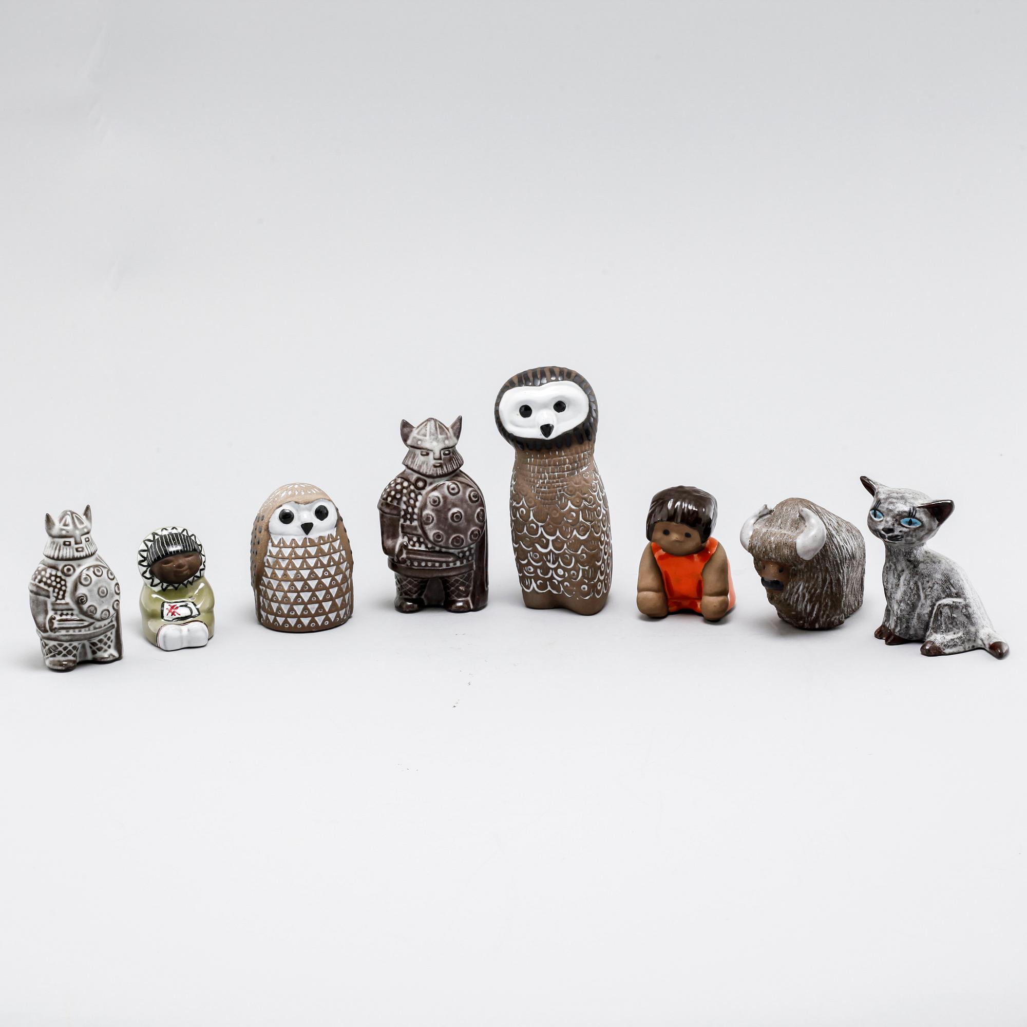 Eight stoneware figurines by Uppsala-Ekeby, from the latter half of the 20th century.