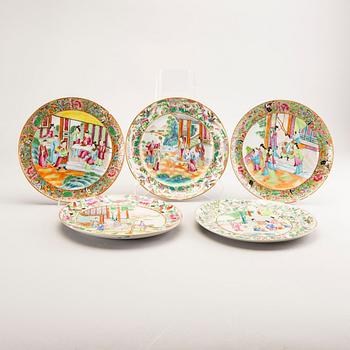 A set of five Chinese Kanton porcelain plates.